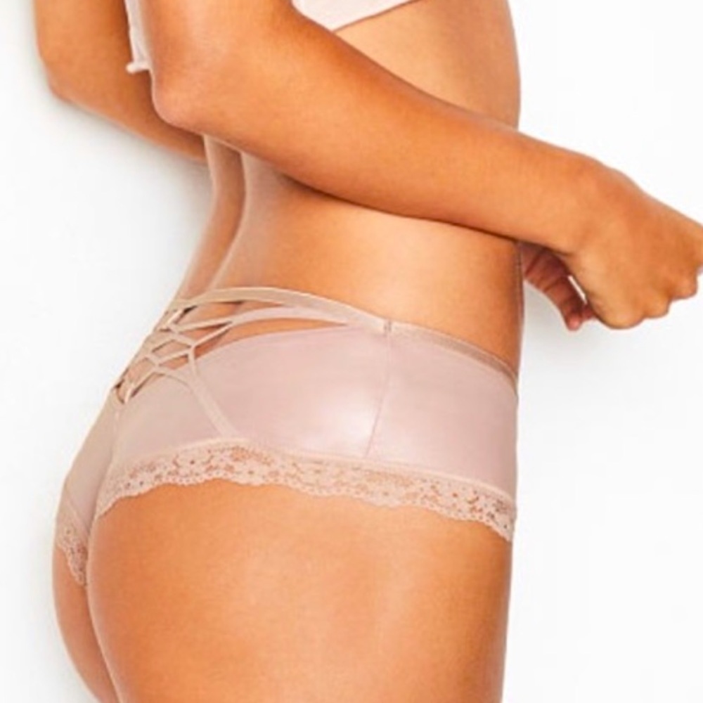NWT‎ Victoria's Secret Cheeky Faux Leather Beige Cut Out